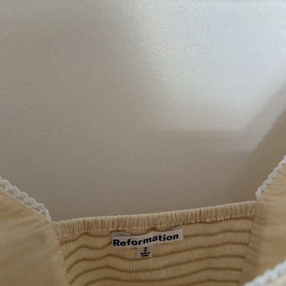 Reformation Amalie Tiered Square Neck Long Sleeve Top Embroidered Ivory | size 2 - Picture 7 of 12
